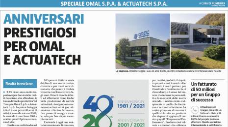 Bugünün "Giornale di Brescia” gazetesi ACTUATECH'in yıl dönümünü kutluyor
